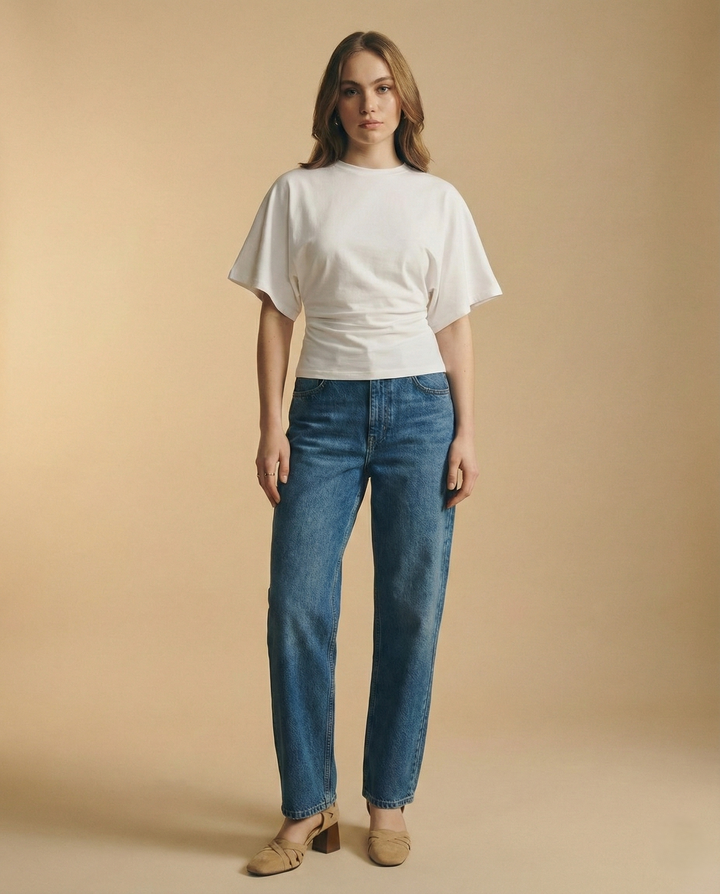 Morgan & Brooke | Ivory Draped Relaxed Fit Cotton Tee