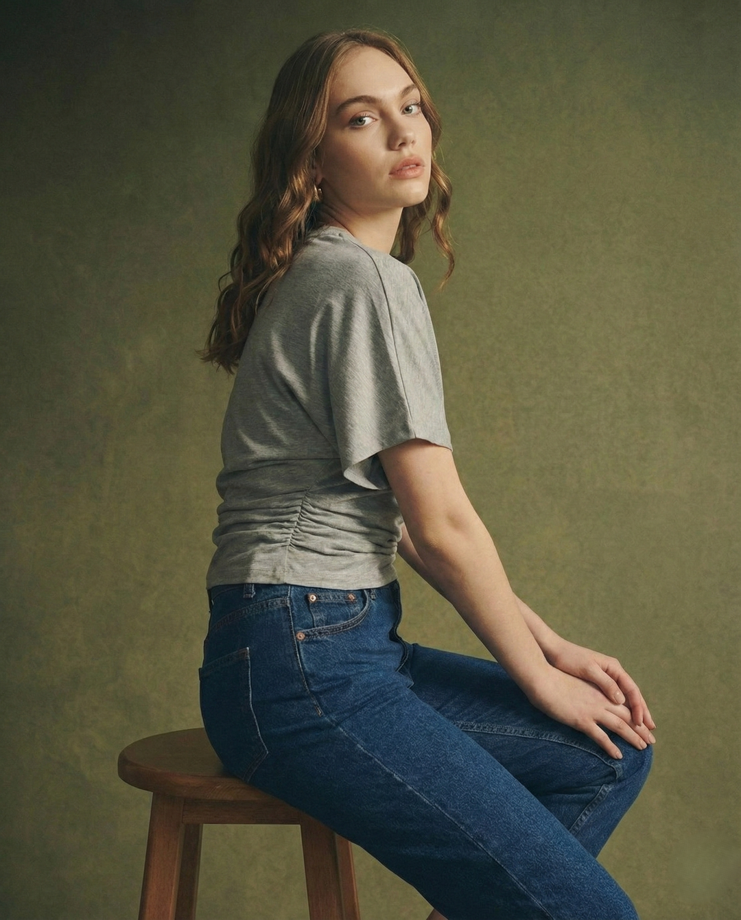 Morgan & Brooke | Ivory Draped Relaxed Fit Cotton Tee
