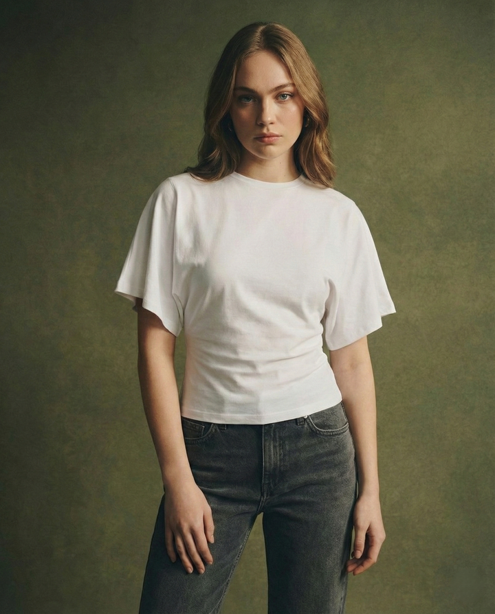 Morgan & Brooke | Ivory Draped Relaxed Fit Cotton Tee