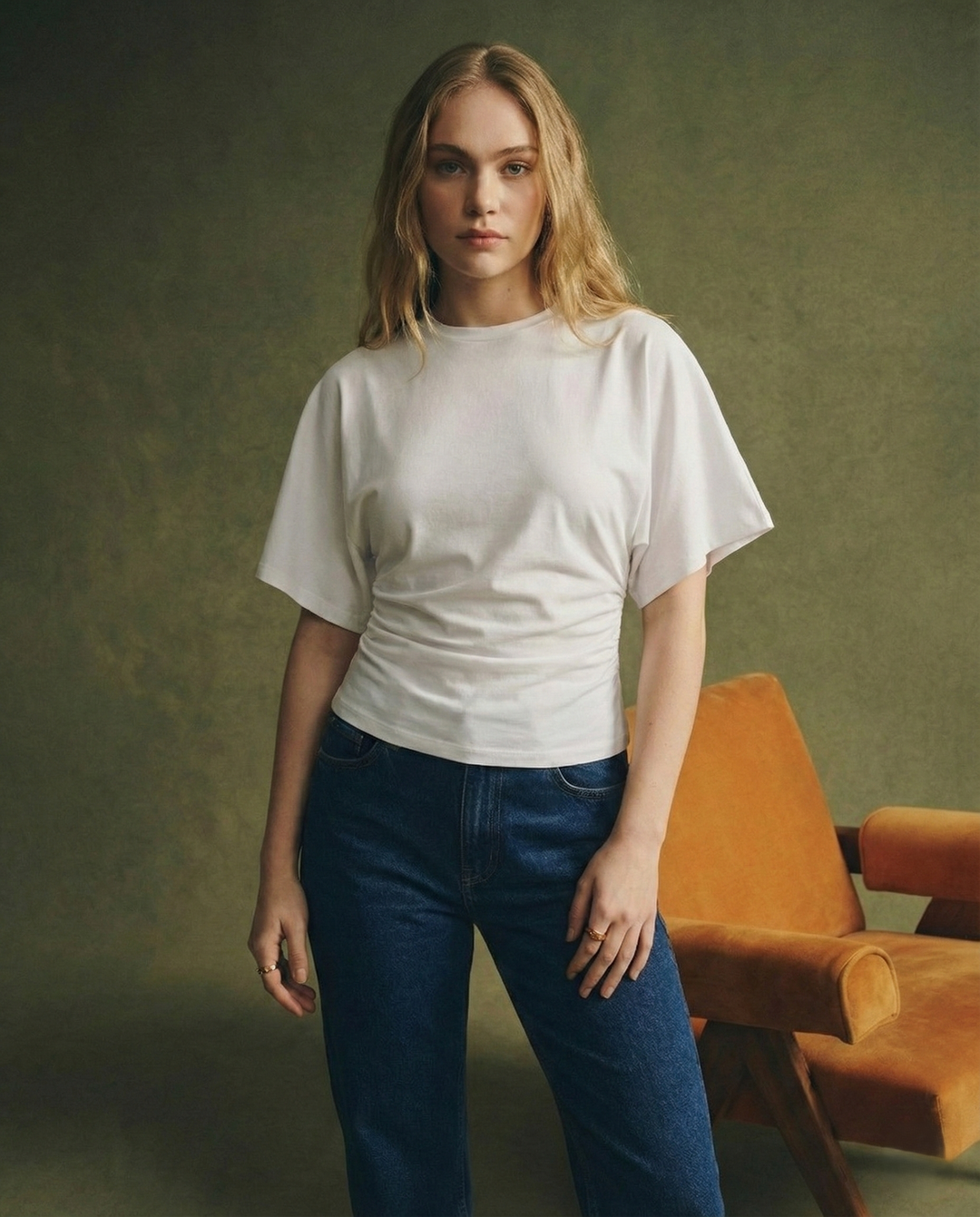 Morgan & Brooke | Ivory Draped Relaxed Fit Cotton Tee