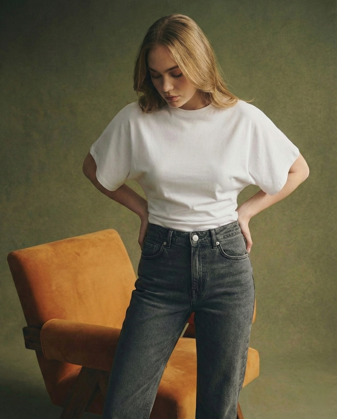 Morgan & Brooke | Ivory Draped Relaxed Fit Cotton Tee