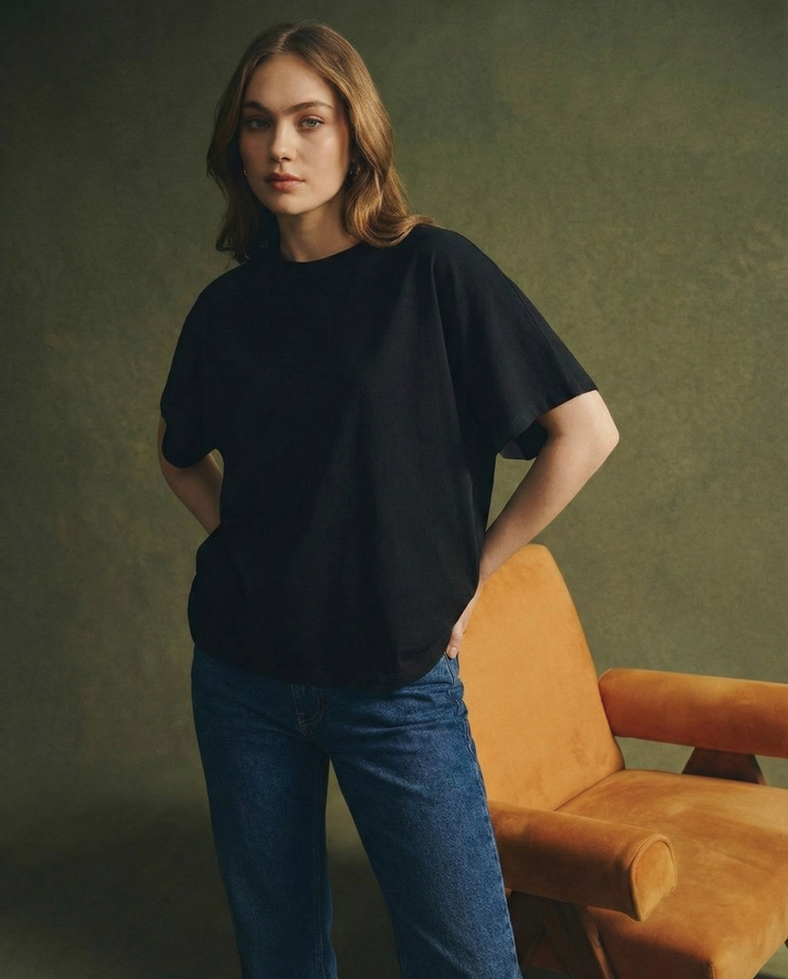 Morgan & Brooke | Ivory Draped Relaxed Fit Cotton Tee