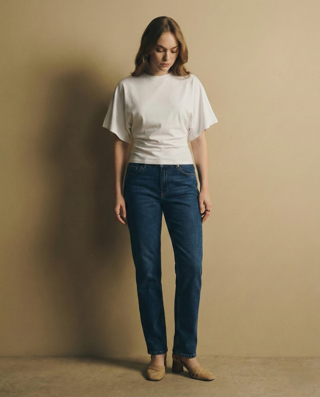 Morgan & Brooke | Ivory Draped Relaxed Fit Cotton Tee
