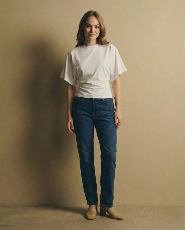 Morgan & Brooke | Ivory Draped Relaxed Fit Cotton Tee