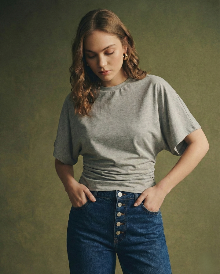 Morgan & Brooke | Ivory Draped Relaxed Fit Cotton Tee