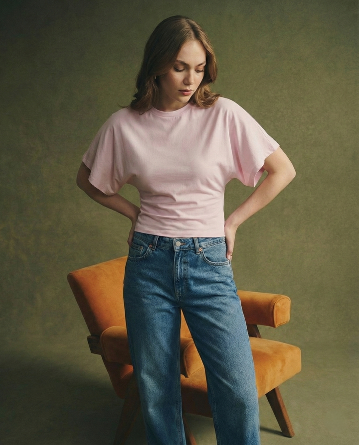 Morgan & Brooke | Ivory Draped Relaxed Fit Cotton Tee