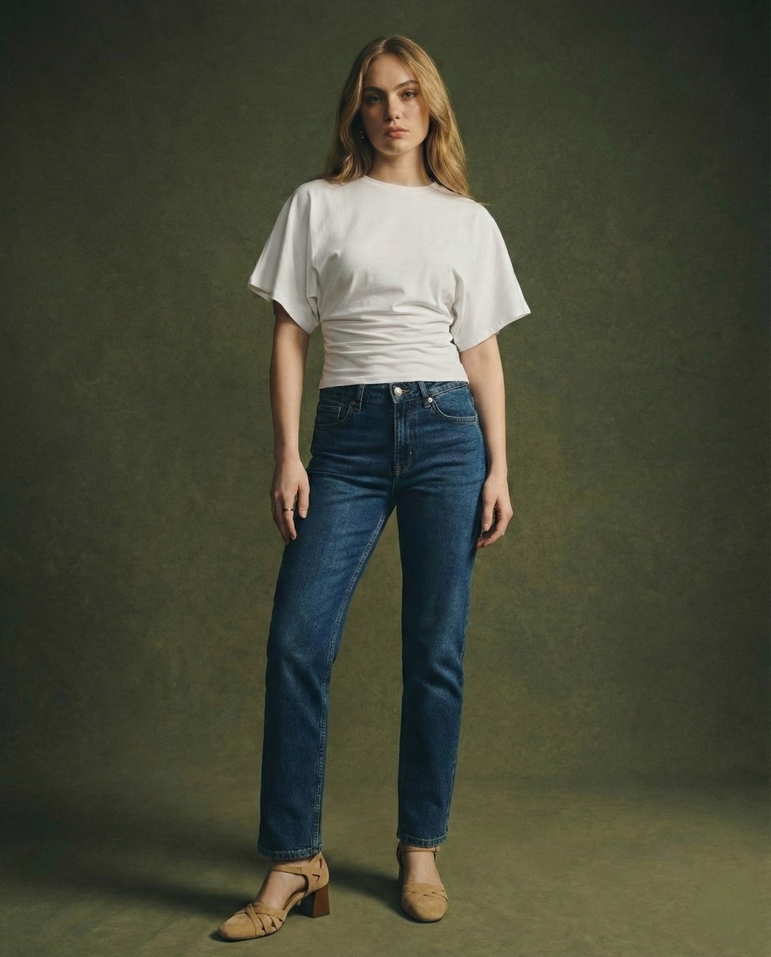 Morgan & Brooke | Ivory Draped Relaxed Fit Cotton Tee