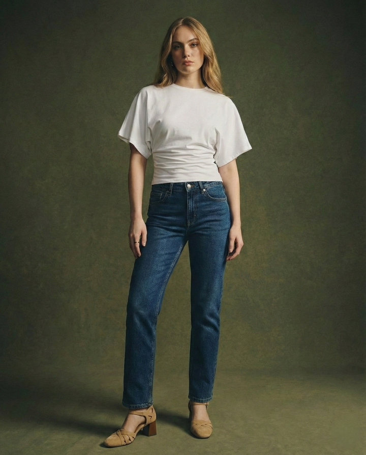 Morgan & Brooke | Ivory Draped Relaxed Fit Cotton Tee
