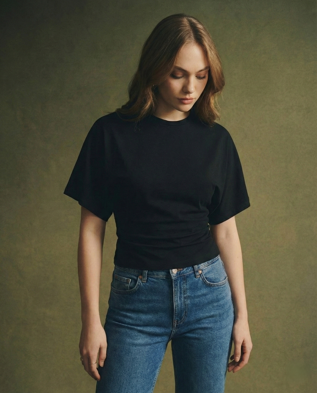 Morgan & Brooke | Ivory Draped Relaxed Fit Cotton Tee