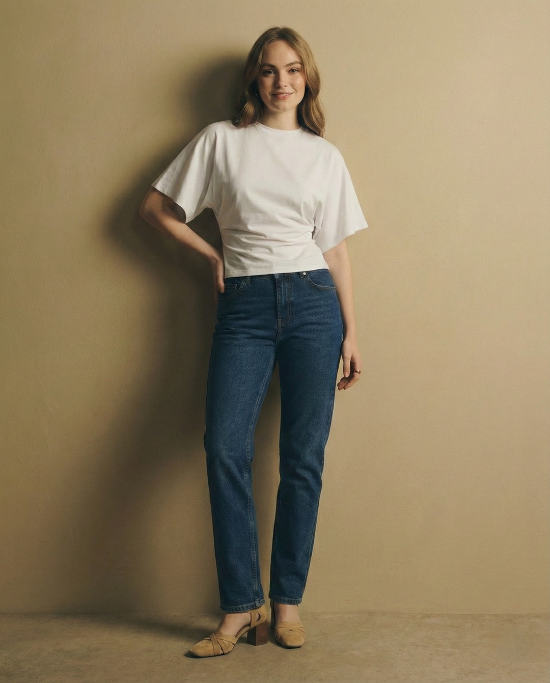 Morgan & Brooke | Ivory Draped Relaxed Fit Cotton Tee