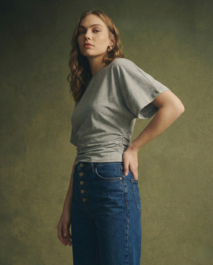 Morgan & Brooke | Ivory Draped Relaxed Fit Cotton Tee