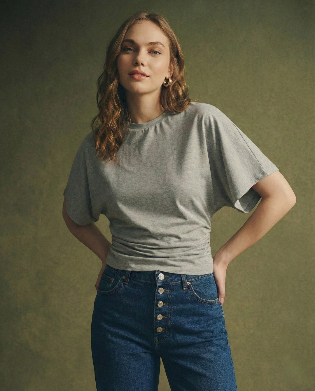 Morgan & Brooke | Ivory Draped Relaxed Fit Cotton Tee
