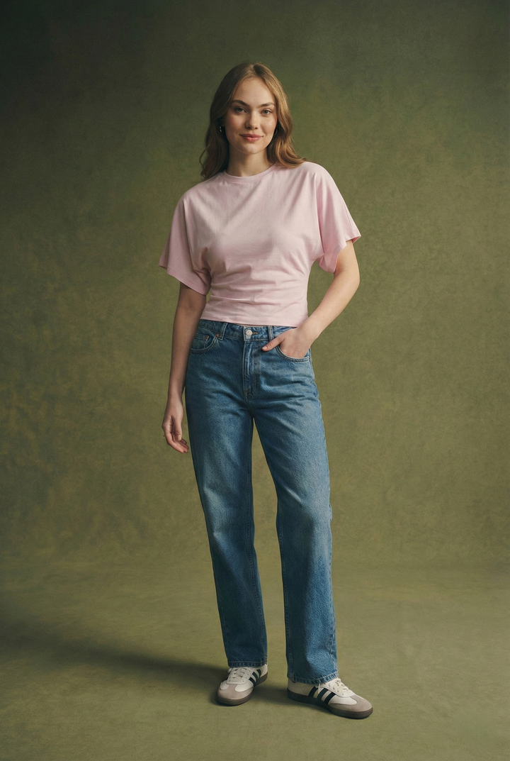 Morgan & Brooke | Ivory Draped Relaxed Fit Cotton Tee
