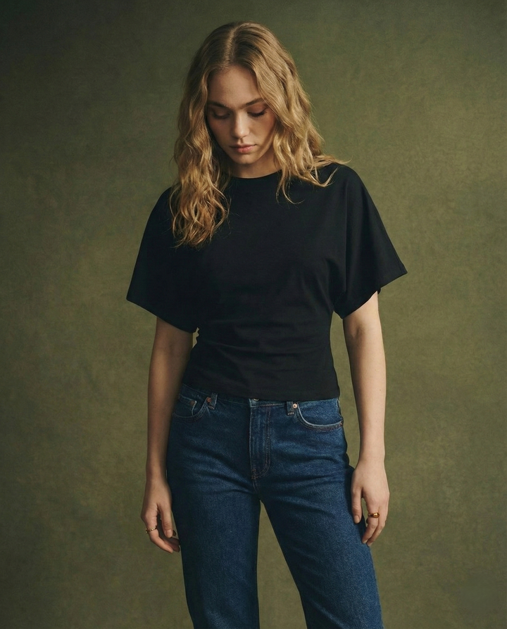 Morgan & Brooke | Ivory Draped Relaxed Fit Cotton Tee