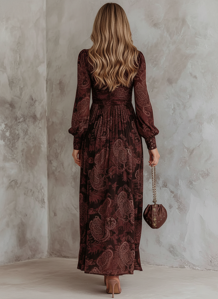Morgan & Brooke | Retro Zipper Neck Long Sleeve Dress