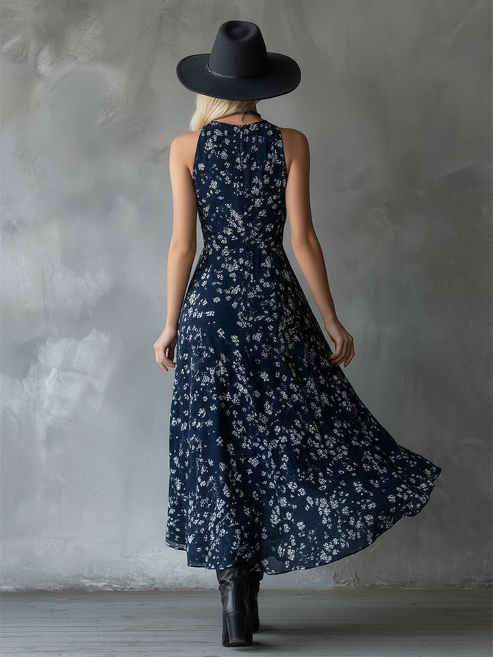 Morgan & Brooke | Navy Blue Chiffon Floral Dress