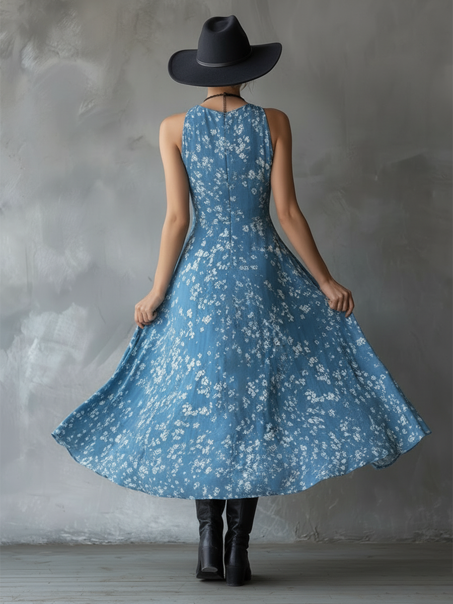 Morgan & Brooke | Navy Blue Chiffon Floral Dress