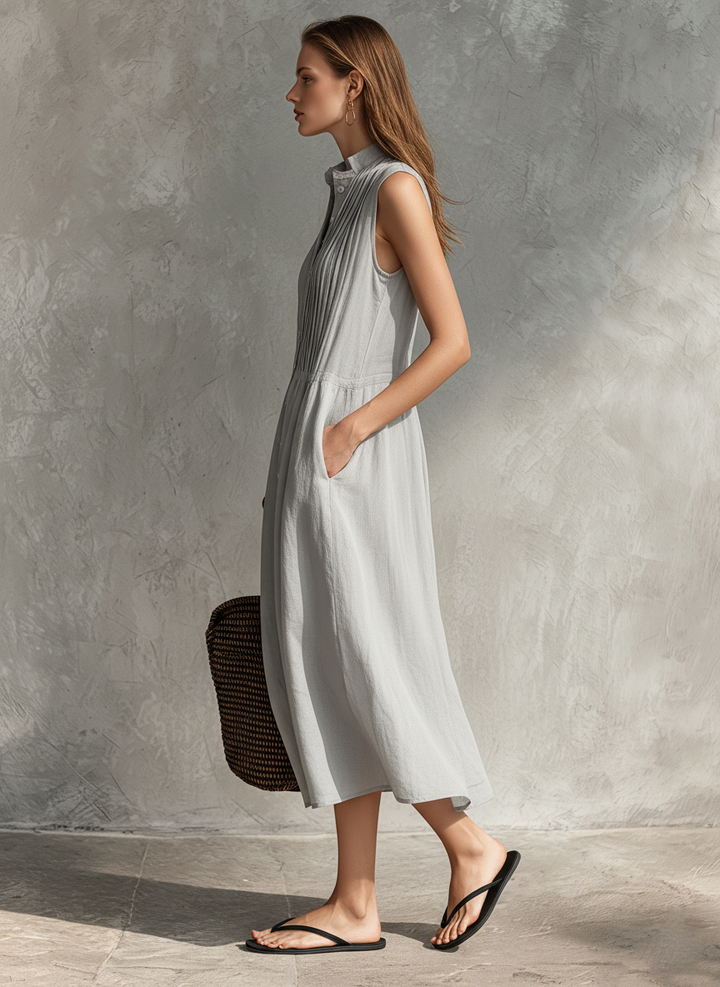 Morgan & Brooke | Casual Grey Cotton-Linen Sleeveless Dress