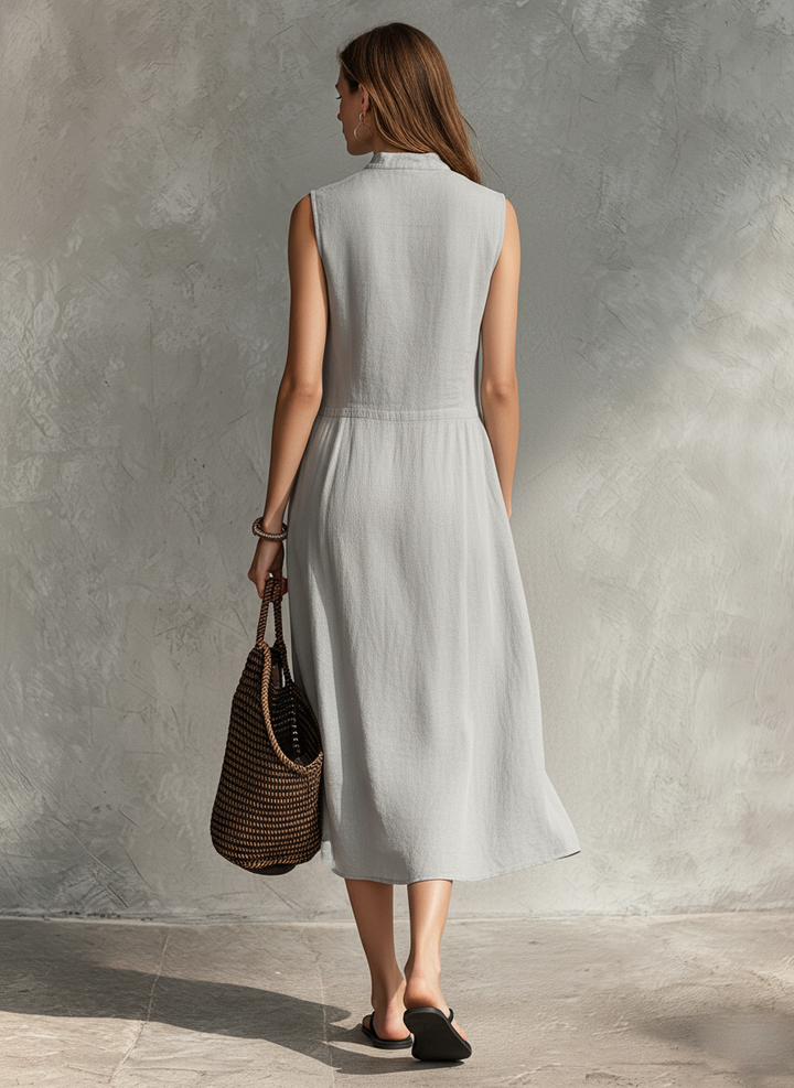Morgan & Brooke | Casual Grey Cotton-Linen Sleeveless Dress