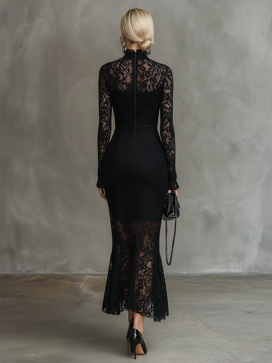 Morgan & Brooke | Black Lace Fishtail Evening Dress