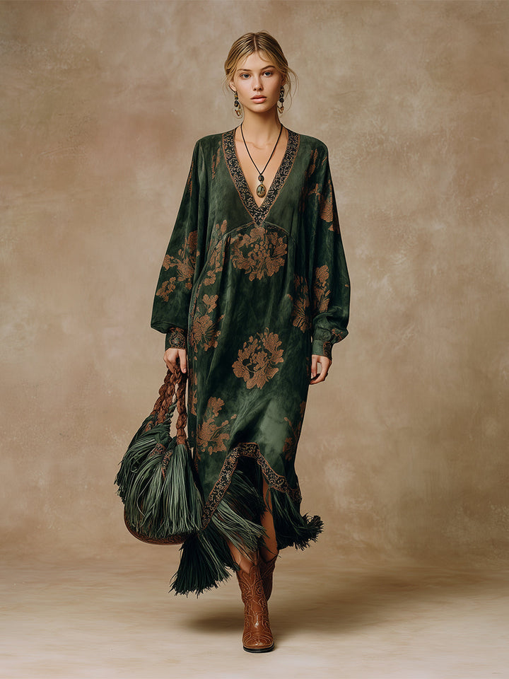 Morgan & Brooke | Green Faux Suede Tassel Dress