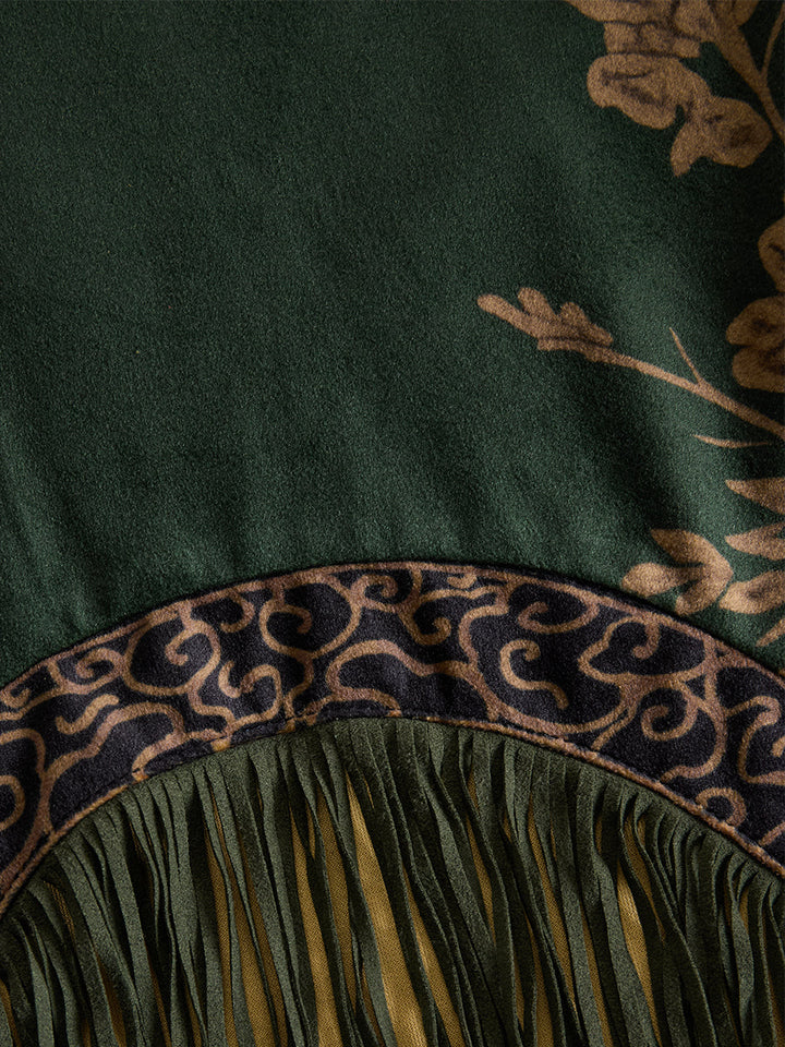 Morgan & Brooke | Green Faux Suede Tassel Dress