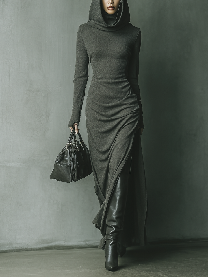 Morgan & Brooke | Grey Knit Hooded Dress