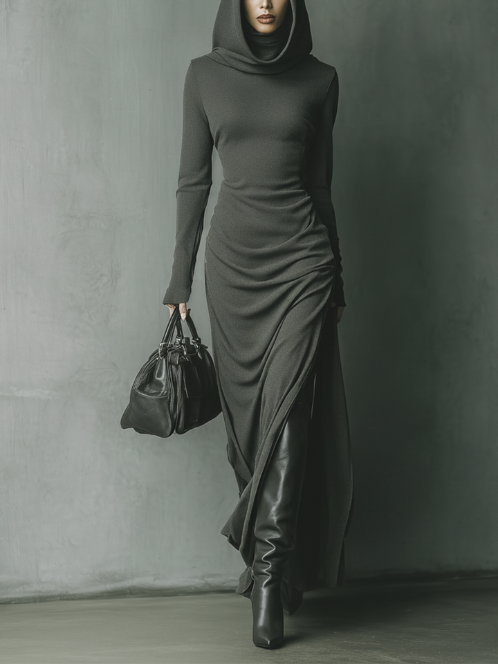 Morgan & Brooke | Grey Knit Hooded Dress