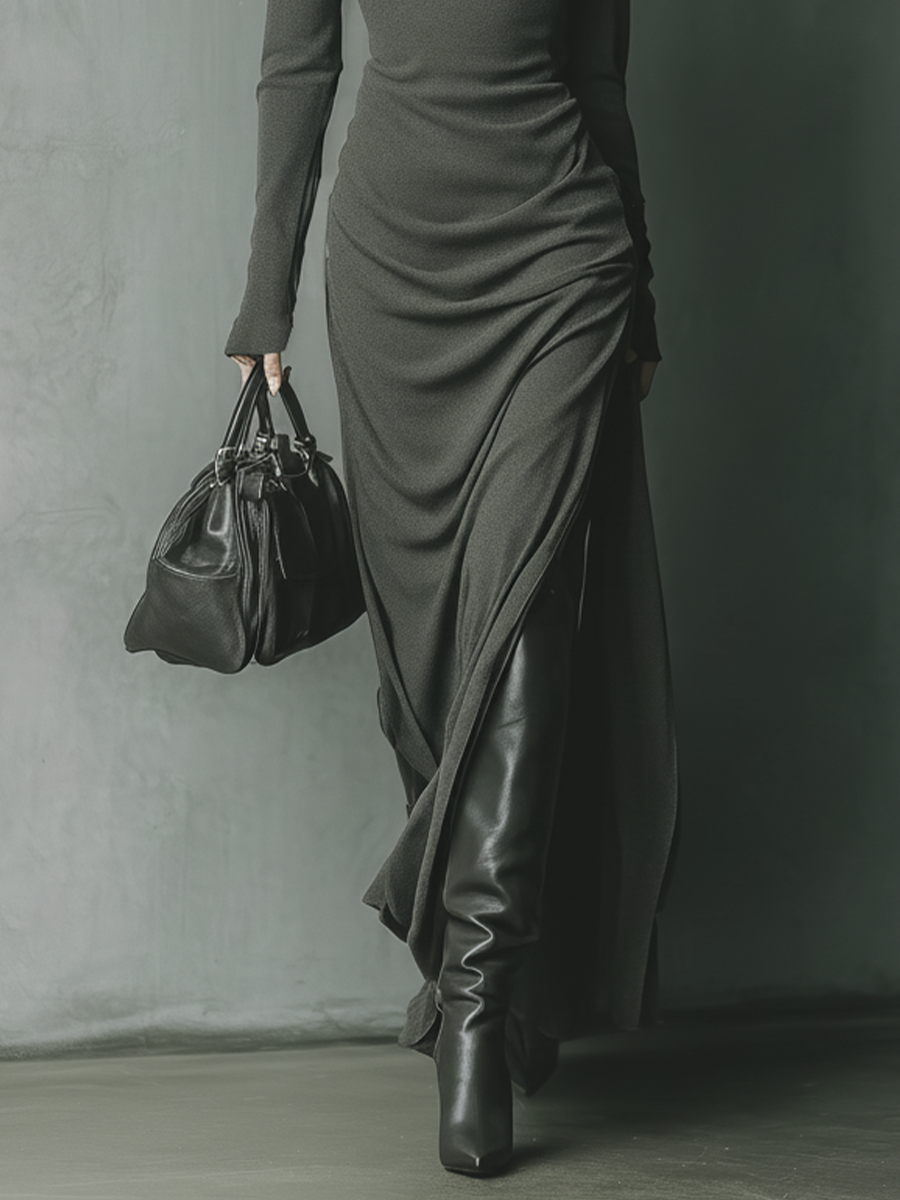 Morgan & Brooke | Grey Knit Hooded Dress