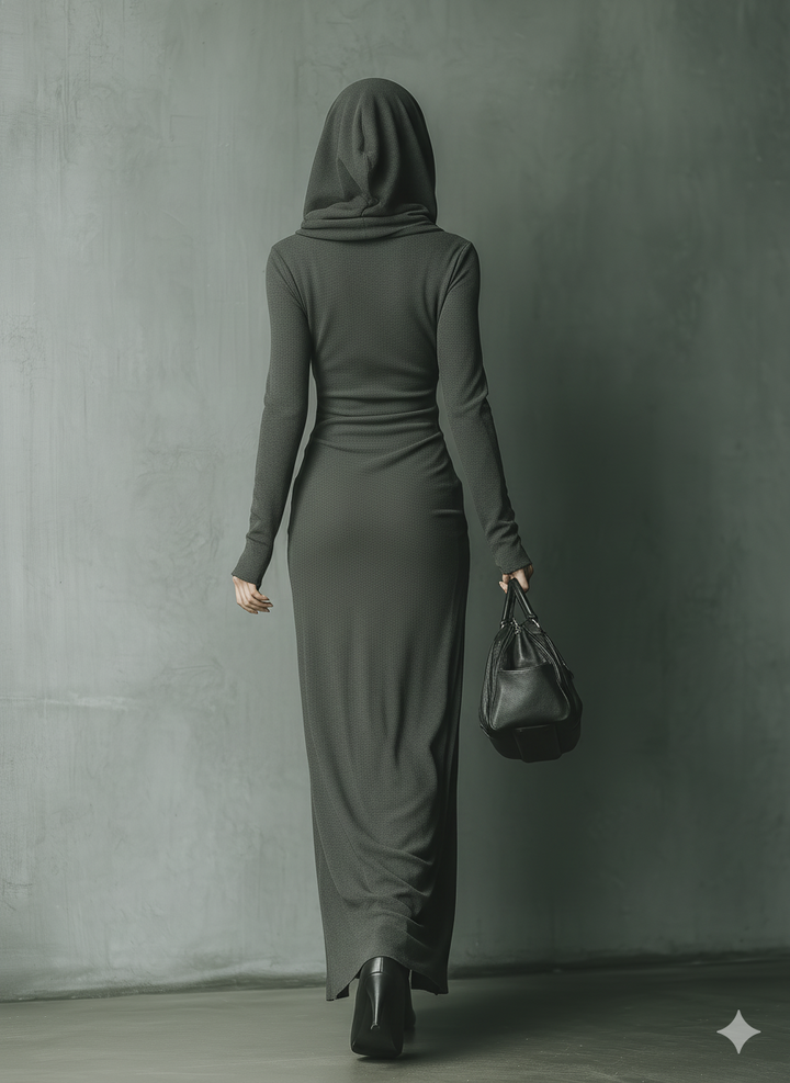 Morgan & Brooke | Grey Knit Hooded Dress