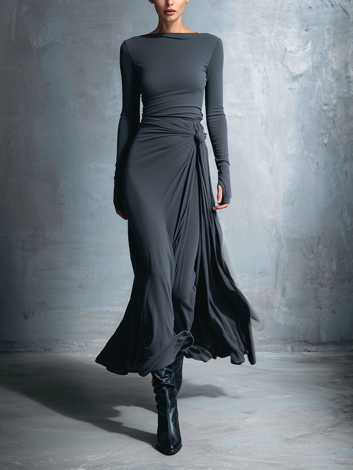 Morgan & Brooke | Grey Knit Wrap Dress