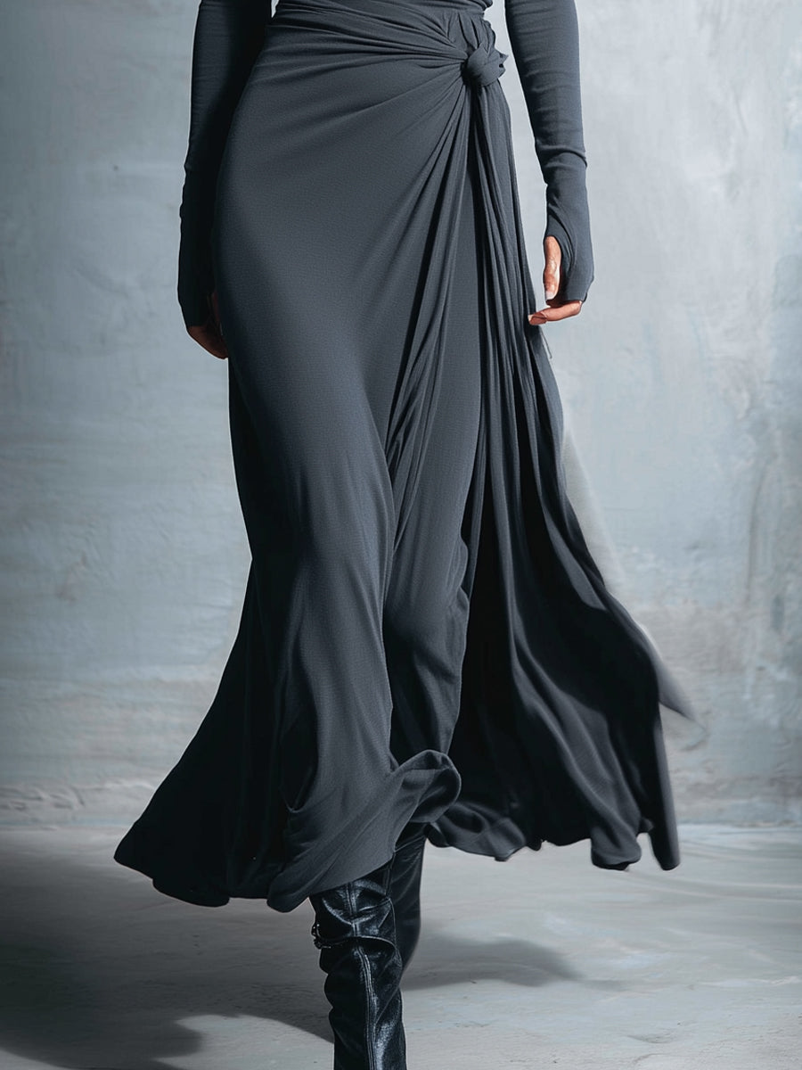 Morgan & Brooke | Grey Knit Wrap Dress
