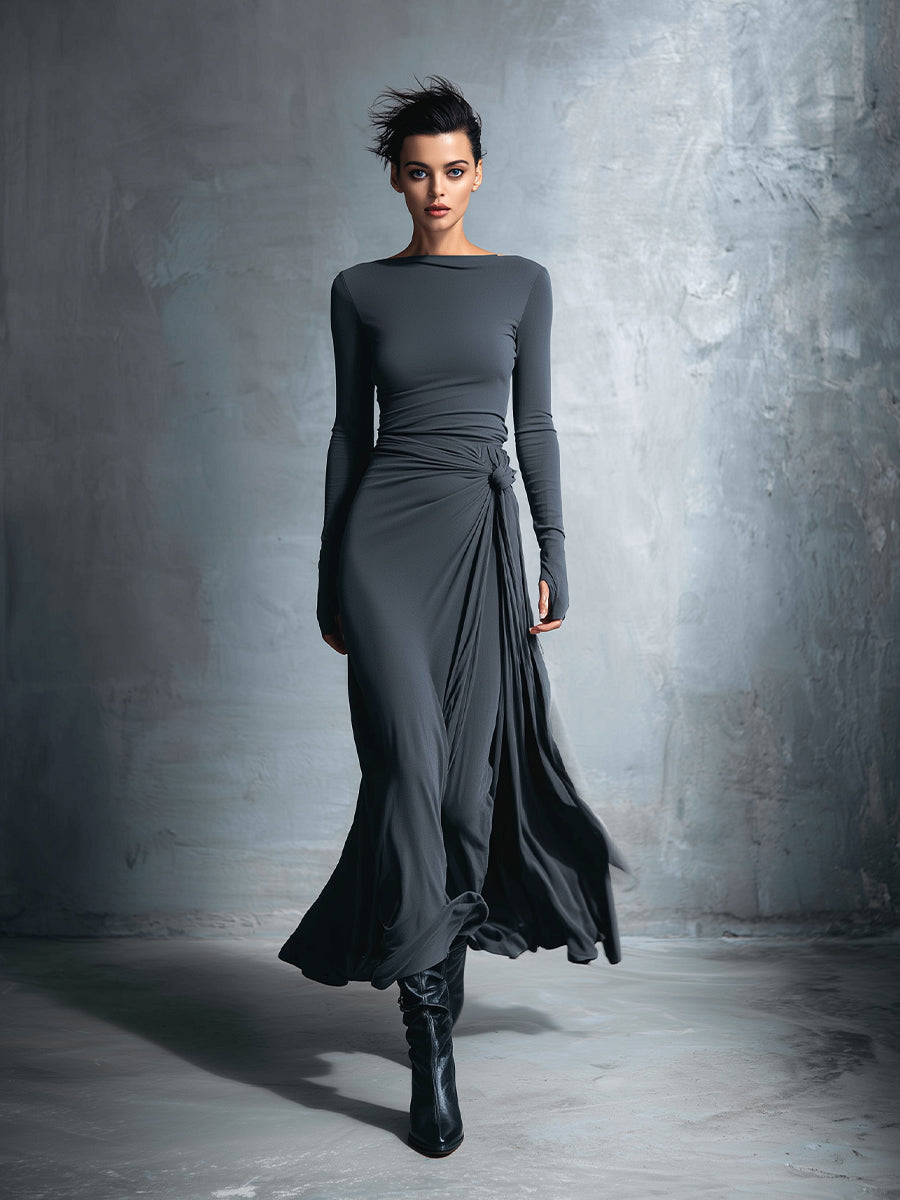 Morgan & Brooke | Grey Knit Wrap Dress
