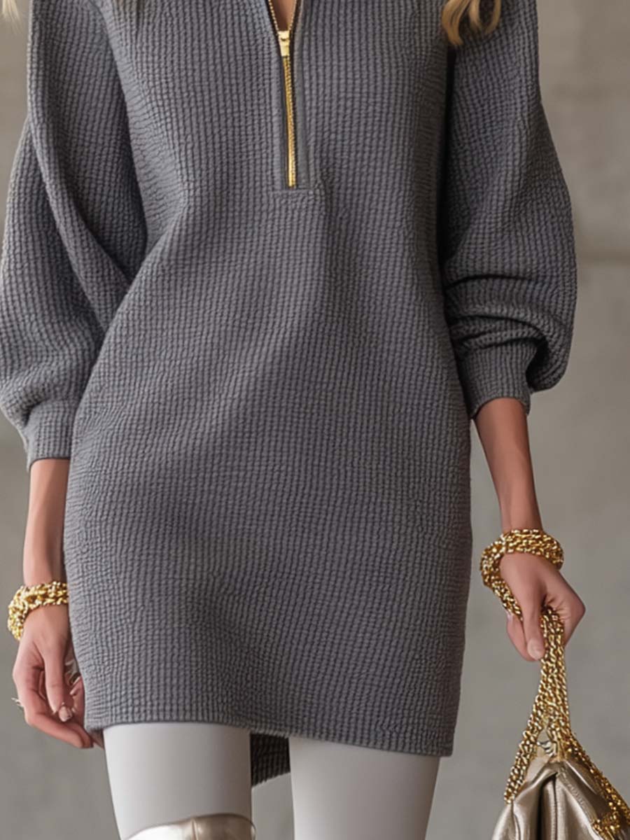 Morgan & Brooke | Grey Waffle Casual Dress
