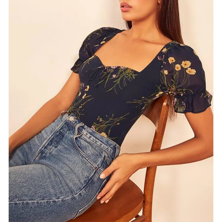 Morgan & Brooke | Multicolor Floral Print V-Neck Blouse