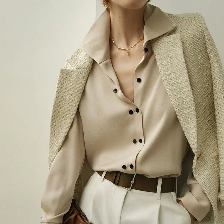 Morgan & Brooke | Ivory Tie-Neck Silk Blouse
