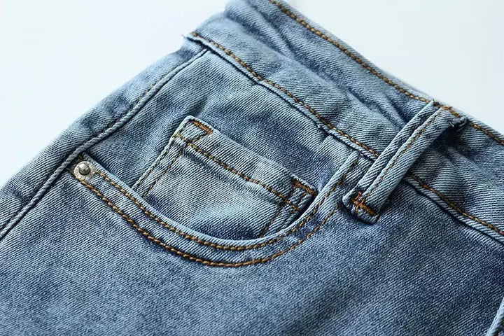 Morgan & Brooke | Blue Washed Cutoff Hem Denim Shorts