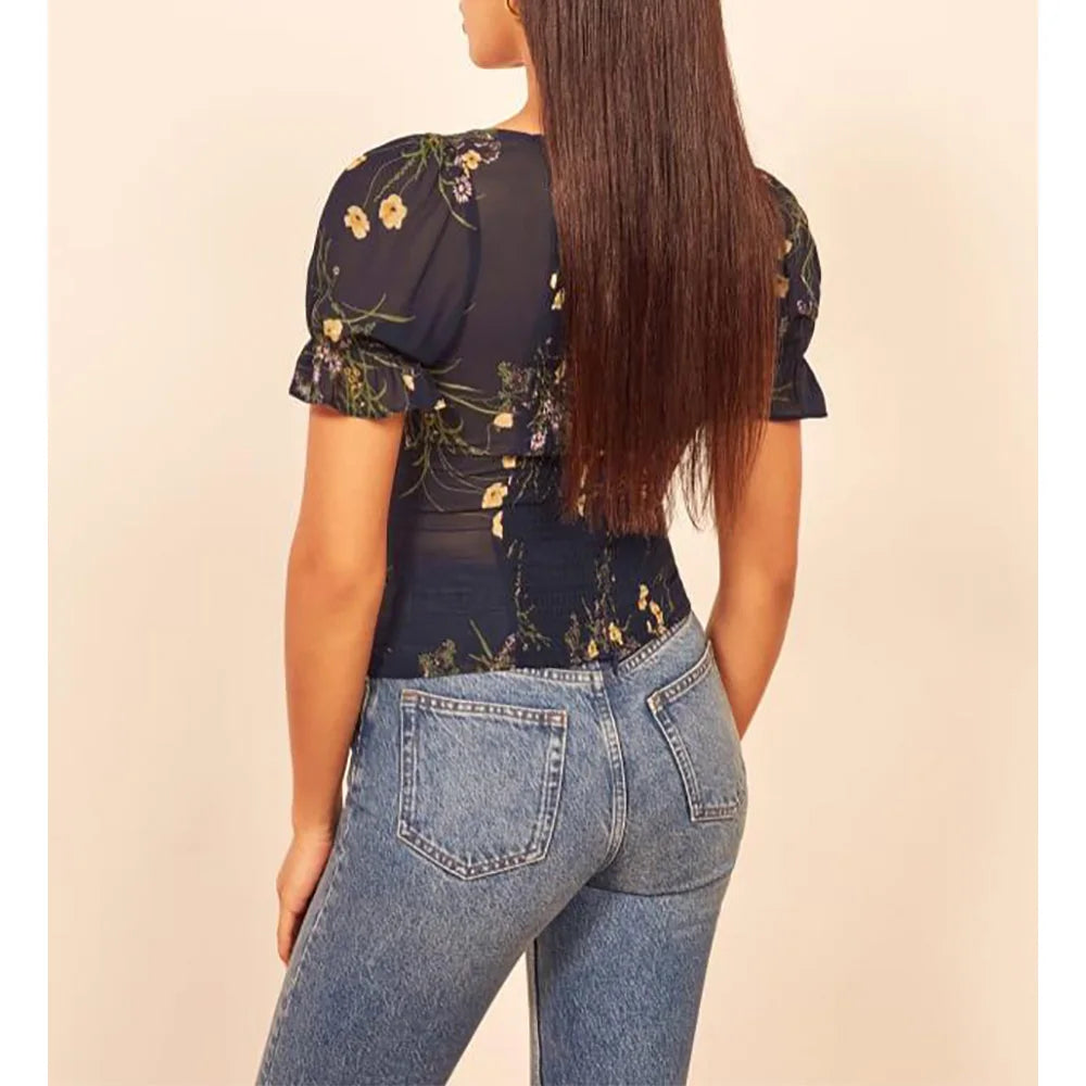 Morgan & Brooke | Multicolor Floral Print V-Neck Blouse