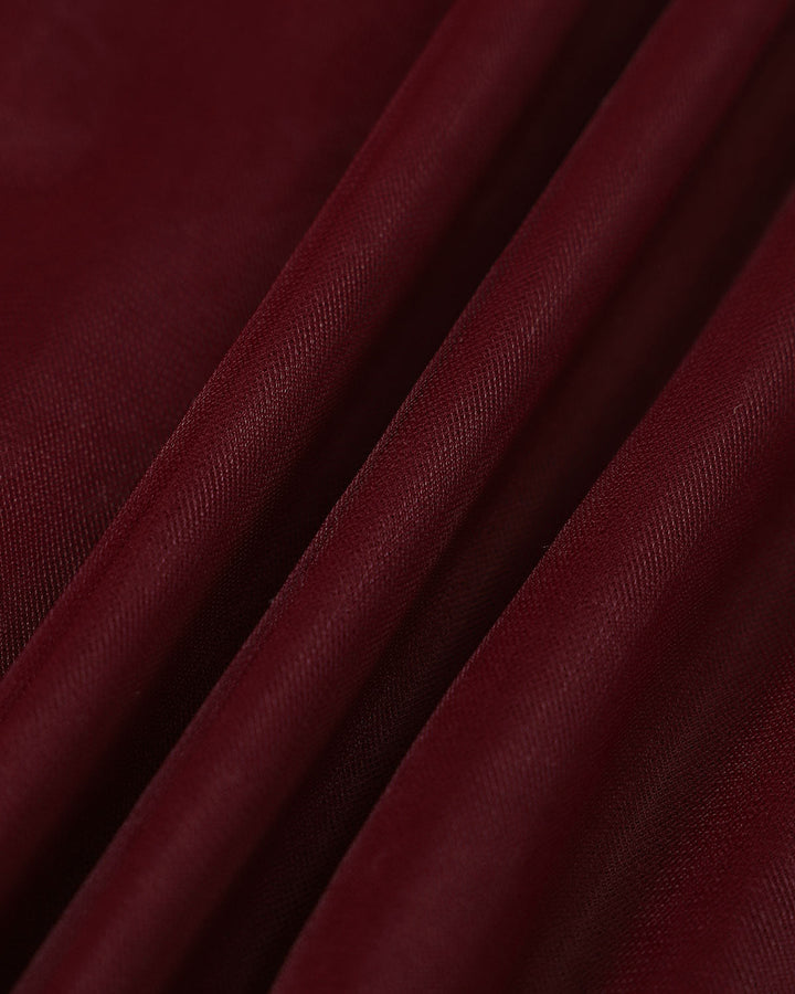 Morgan and Brooke | Wine Red V Neck Mesh Wrap Maxi Dress