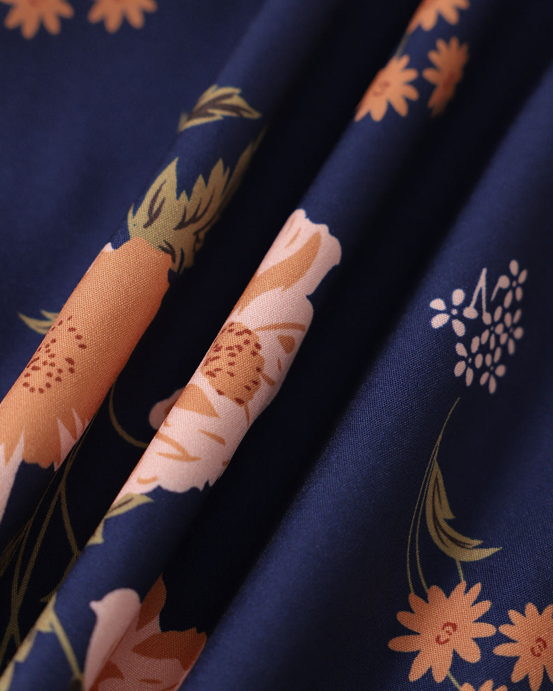 Morgan and Brooke | Navy Lace Up Floral Ruched Midi Dress