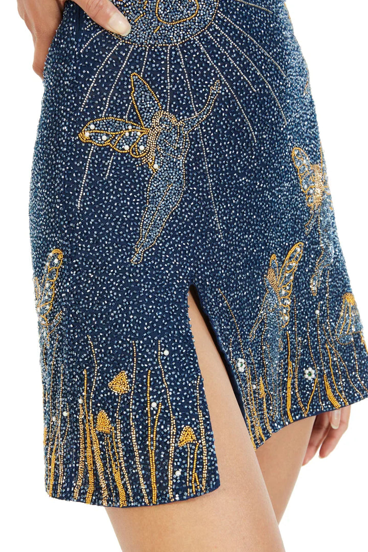 Morgan & Brooke | Midnight Blue Beaded Mini Dress
