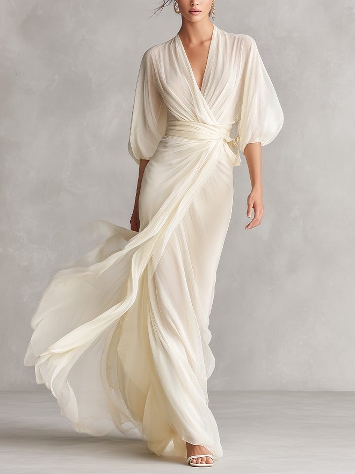 Morgan & Brooke | Ivory Chiffon Wrap Dress