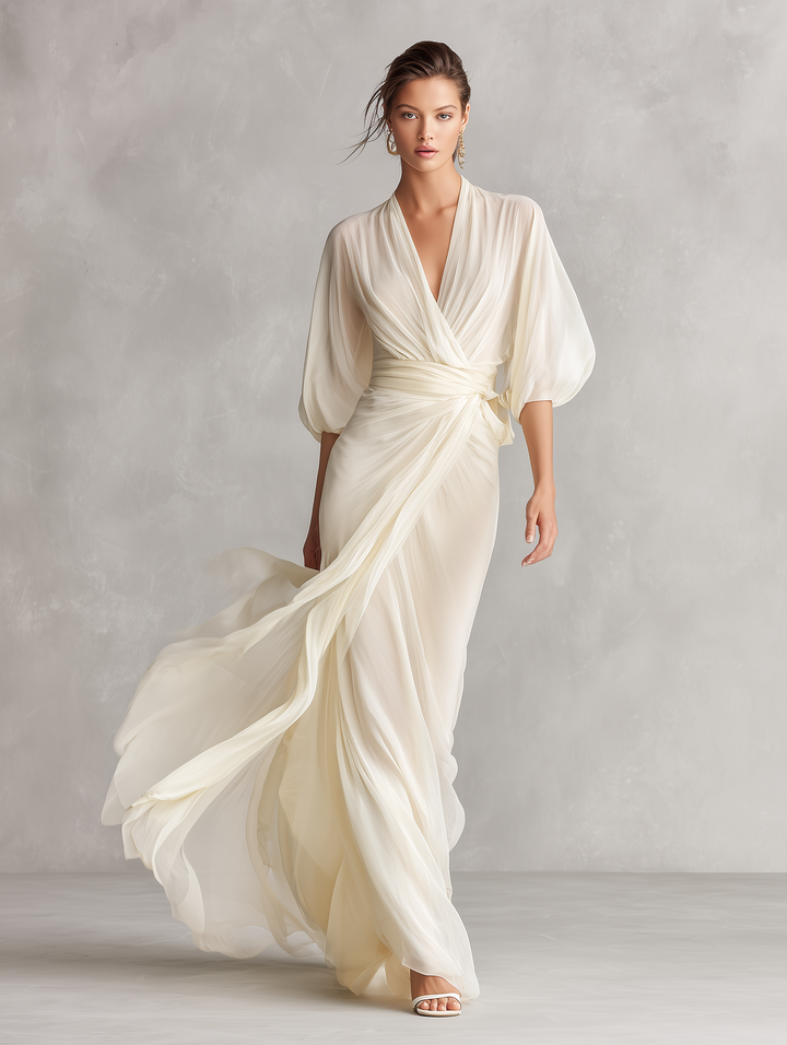 Morgan & Brooke | Ivory Chiffon Wrap Dress
