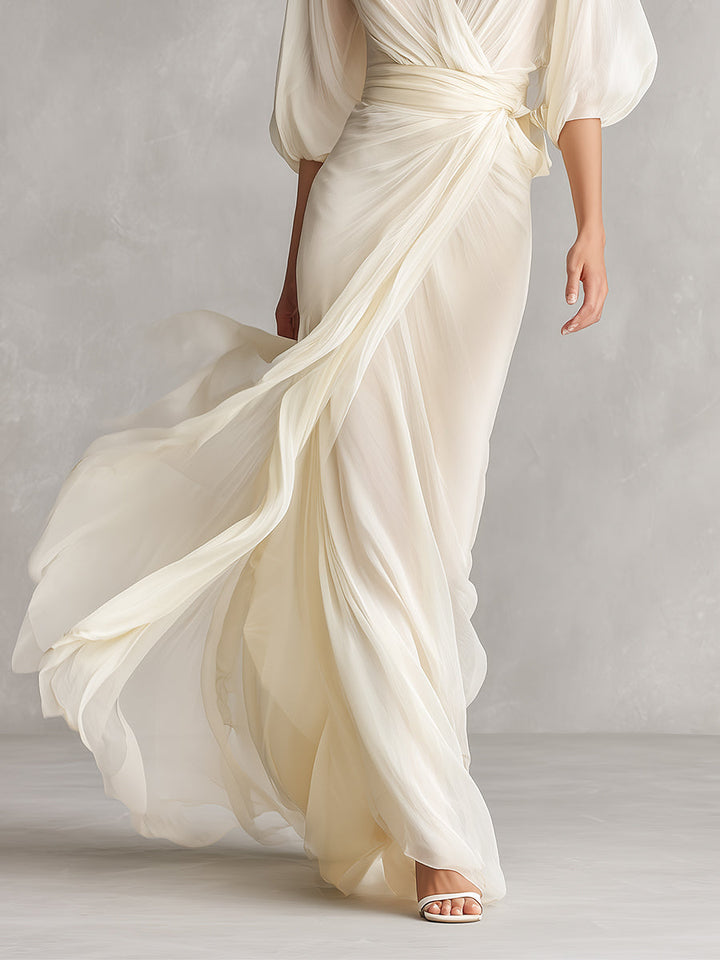 Morgan & Brooke | Ivory Chiffon Wrap Dress