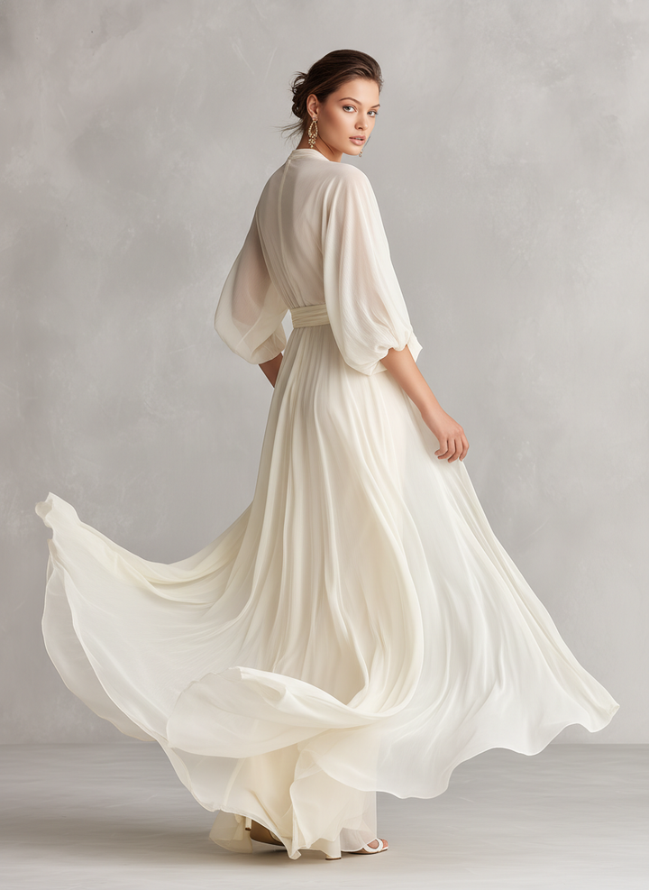 Morgan & Brooke | Ivory Chiffon Wrap Dress