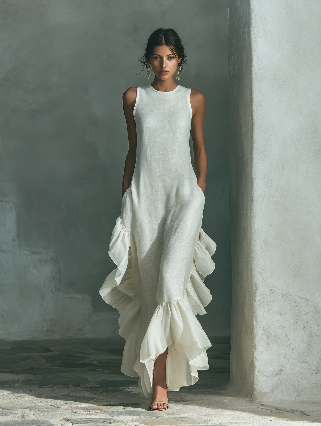 Morgan & Brooke | Ivory Linen Ruffle Dress