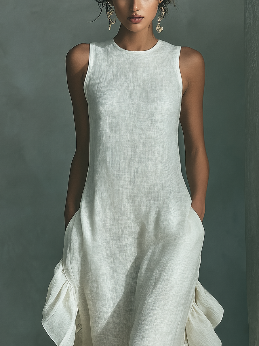 Morgan & Brooke | Ivory Linen Ruffle Dress