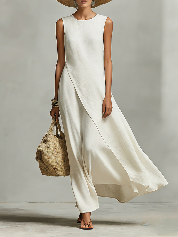 Morgan & Brooke | Ivory Linen Sleeveless Casual Dress