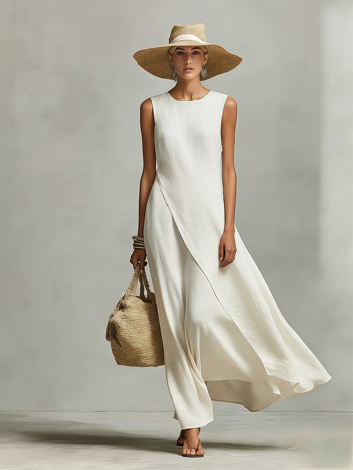 Morgan & Brooke | Ivory Linen Sleeveless Casual Dress