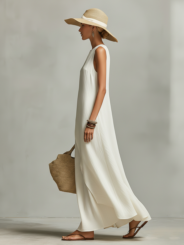 Morgan & Brooke | Ivory Linen Sleeveless Casual Dress